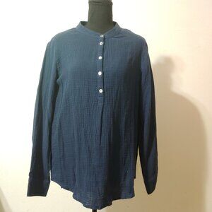 Three Dots Cotton Gauze Long Sleeve Henley Blouse Top Size Medium